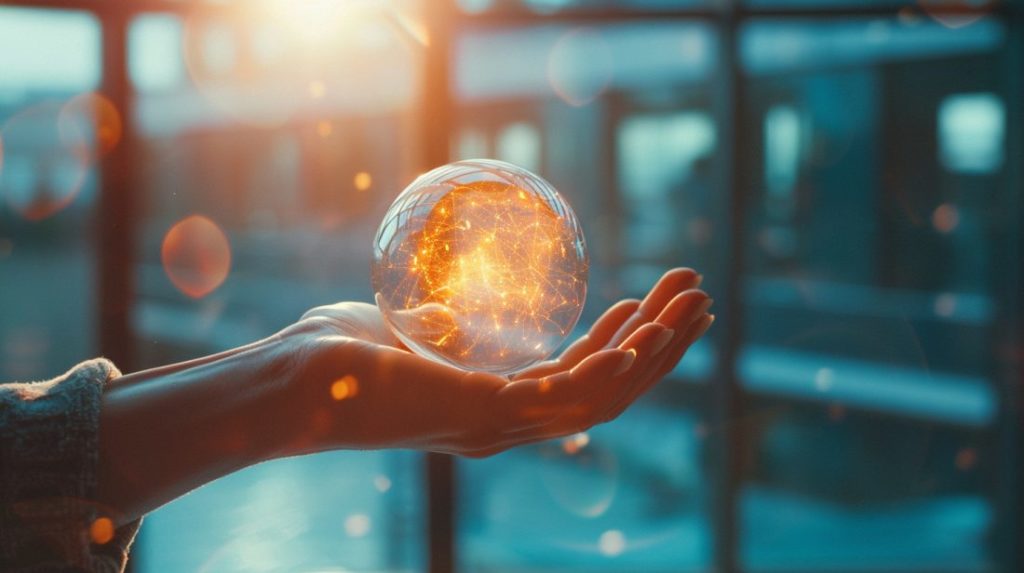 Energetic and crisp photography capturing Quick Access to Funds with a person reaching towards a glowing sphere symbolizing fast financial resources in a modern office, emphasizing speed and positive impact of swift fund obtaining